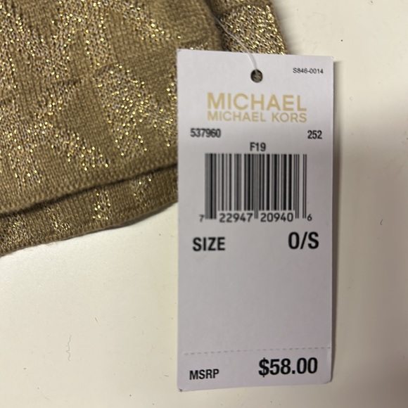 Michael Kors Metallic Gold MK Monogram Print Scarf NEW - Picture 3 of 4